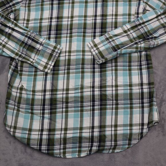 Old Navy Shirt Mens M Blue Green Plaid Pearl Snap Western Fit Button Up Dress - Picture 13 of 16